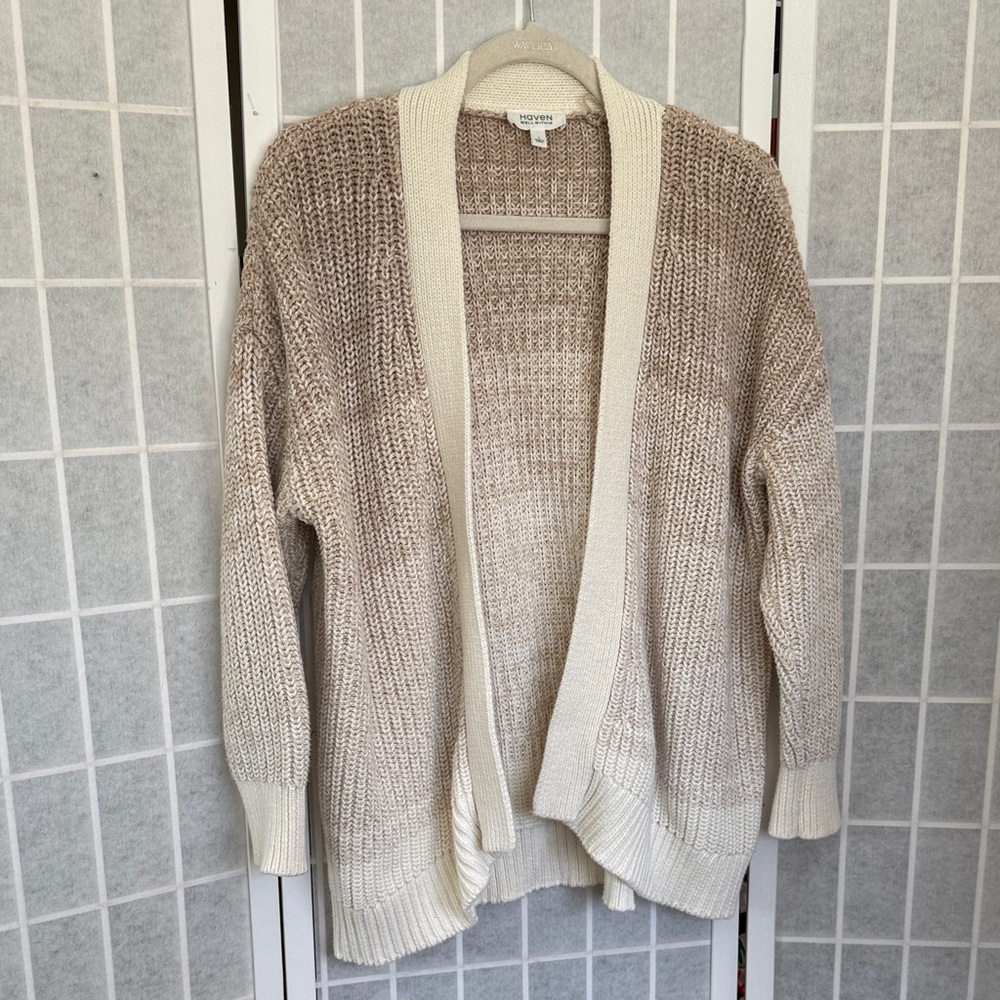 Haven Well Withon Cream and Tan Ombre Open-Front Cardigan Size L